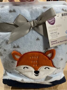 Parents' Choice Plush Baby Blanket - Light Blue Fox Design